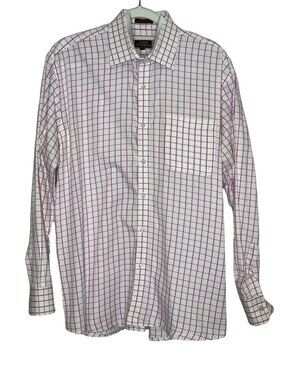 James Tattersall Mens 16.5 34/35 Purple Check Button Front Shirt